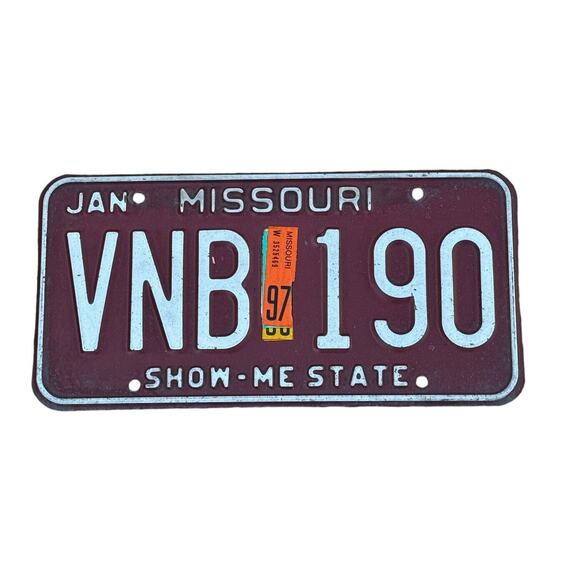 Missouri License Plate Show-Me State Dec 1997 Sticker Red White Automobile Tags - Picture 2 of 4